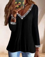 V-ringad långärmadtopp med paljetter