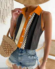 Ärmlös blus med färgblock