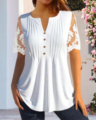 V-ringad Blus med spetsärm