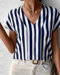 V-ringad blus med randigt tryck