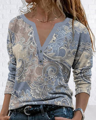 Langermet Paisley topp med v-hals