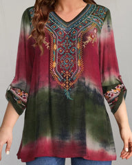 Blus med Tie Dye-tryck med 3/4-ärmad