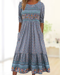 Blommigt tryckt Klänning med fickor