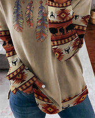 U-ringad Tröja med Vintage Tryck