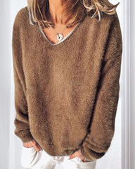 Enfärgad Långärmad V-ringad Tröja