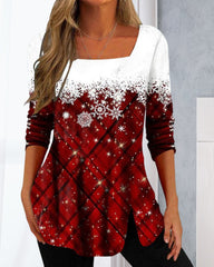 Topp med snöflinga tryck och fyrkantig hals