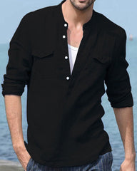 Avslappnad långärmad skjorta i bomullslinne