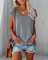 V-ringad enfärgad linne med lockärm