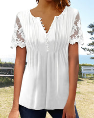 Enfärgad spetstopp med korta ärmar