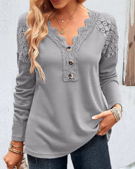Spets v-ringad enfärgad elegant topp