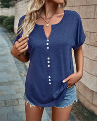 V-ringad Hollow Out T-shirt med korta ärmar