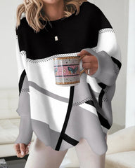 Avslappnad långärmad topp med kontrastfärg