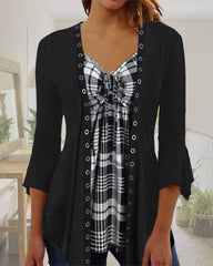 3/4-ärm rutig patchwork topp