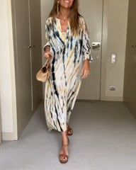 Klänning i modetryck med lång ärm