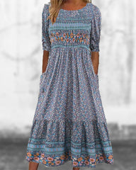 Blommigt tryckt Klänning med fickor