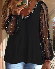 Plus size topp i enfärgad med meshärmar