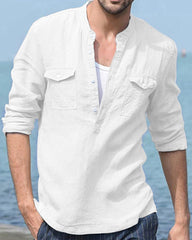 Avslappnad långärmad skjorta i bomullslinne