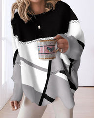 Avslappnad långärmad topp med kontrastfärg