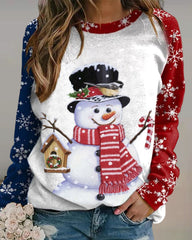 Topp med snögubbetryckt med rund hals