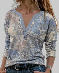 Langermet Paisley topp med v-hals