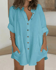 Rejäl skjortklänning med knappar och fickor