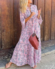 Swing v-ringad klänning med tryck