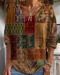 V-ringad topp med geometriskt tryck