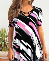 Kortärmad blus med färgblocktryck