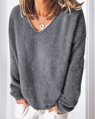 Enfärgad Långärmad V-ringad Tröja