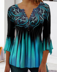 V-ringad topp med 3/4-ärmar