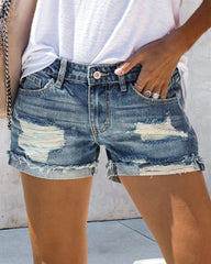Mid midja rippad denim kort