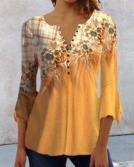 3/4-ärmad topp med blommönster