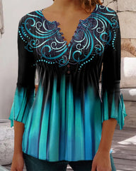 V-ringad topp med 3/4-ärmar