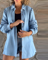 Enfärgad långärmad jeans Skjorta