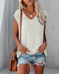 V-ringad enfärgad linne med lockärm