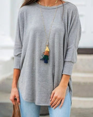 Rund halsad trekvartsärm enfärgad T-shirt