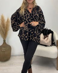 Blommigt tryck avslappnad långärmad topp