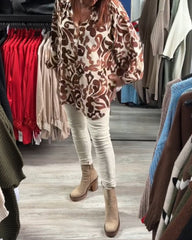 Tryckt ledig långärmad skjorta