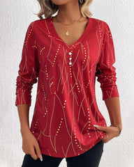 Vintage-tryckt topp med långa ärmar