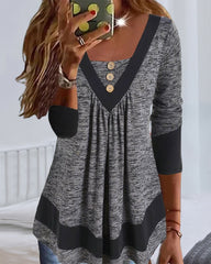 Casual topp med fyrkantig hals med knappar