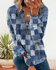 Långärmad topp med plädtryck