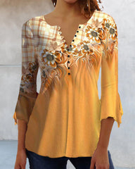 3/4-ärmad topp med blommönster