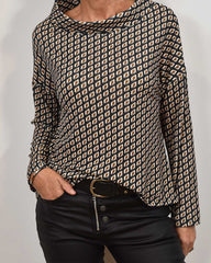 Retro geometriskt tryck stativ krage topp