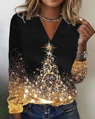 T-shirt med V-ringning och julgrafik