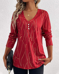 Vintage-tryckt topp med långa ärmar