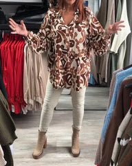 Tryckt ledig långärmad skjorta