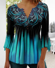 V-ringad topp med 3/4-ärmar