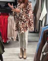 Tryckt ledig långärmad skjorta