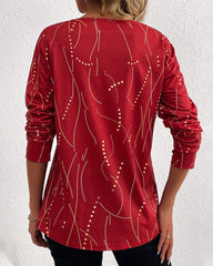 Vintage-tryckt topp med långa ärmar