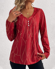 Vintage-tryckt topp med långa ärmar